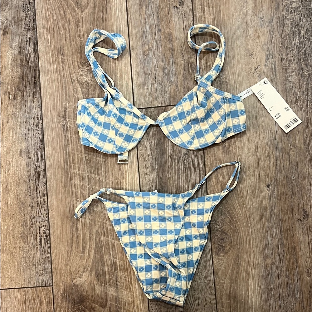 Urban Outfitters Blue and Cream Check Bikini NWT